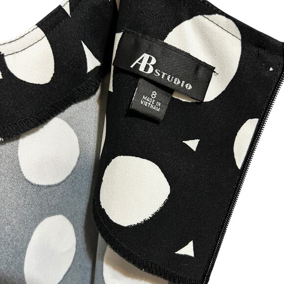AB Studio Dress Womens 8 Black White Sleeveless Sheath Polka‎ Dot Pockets Chic - Picture 2 of 8